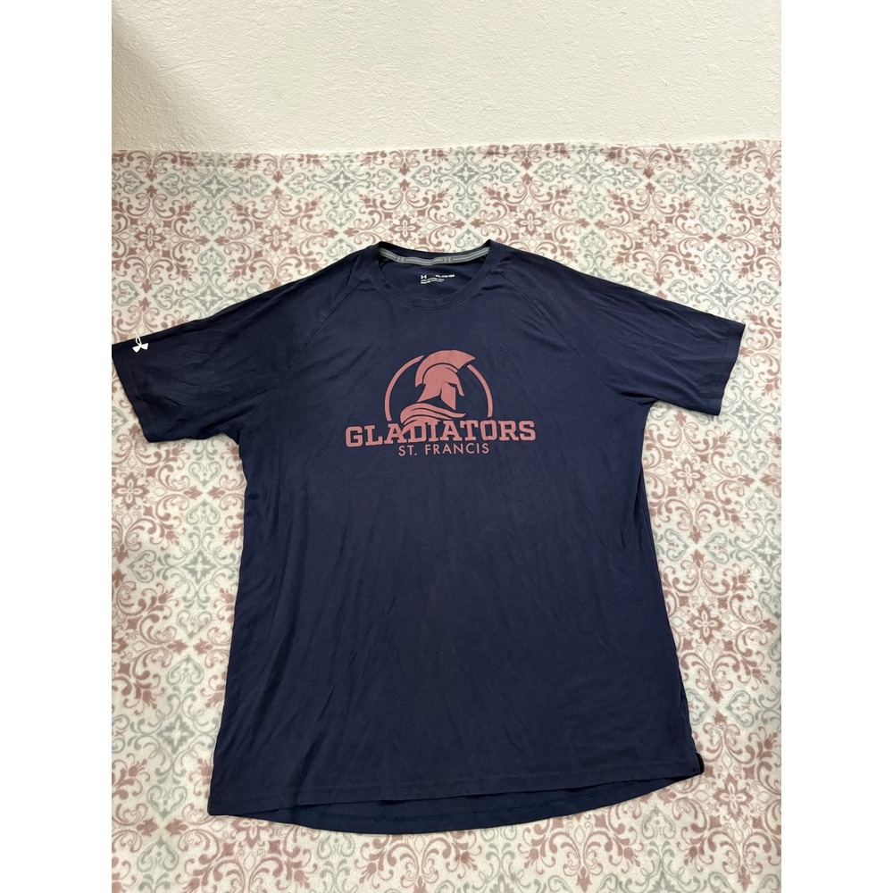Under Armour St Francis Gladiators Navy Blue Graphic Tee XXL Loose HeatGear